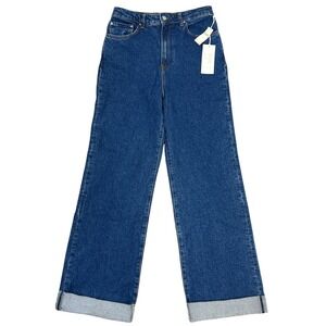 PILCRO High-Rise Wide-Leg Cuffed Jeans 29" Medium Wash Stretch Denim Retro NEW!